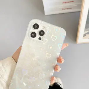 Transparent Double-Sided Coated Silicone Smartphone Case - Colorful Love Laser Design, Shockproof Protection, Cellphone Shell Casing for Handheld Devices, Mobile Tech Accessories