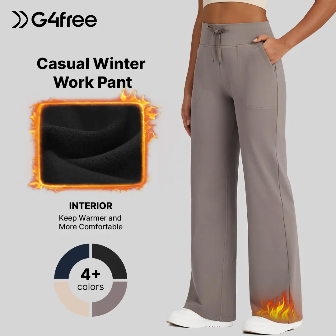 G4Free Loose Fleece Lined High-Waist Drawstring Casual Pants Wide Leg Thick Womenswear Bottom G4Free Loose Fleece Lined High-Waist Drawstring Casual Pants Wide Leg Thick Womenswear Bottom