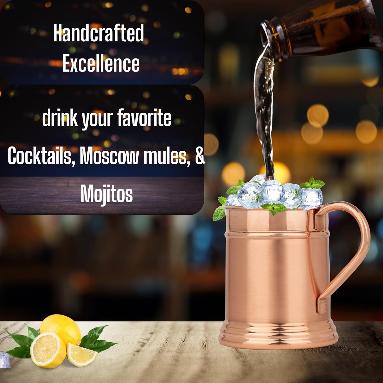 Large 18 oz, Moscow Mule Copper Mug | Solid Handcrafted 100% Pure Copper Cup - Inside & Out | Keeps Drinks Super Cold | Tankard Beer Stein Mug | Best Gift for Moscow Mule Lovers