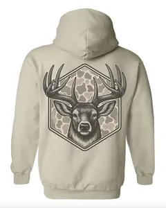 Camo Patch & Detailed Deer Head Hoodie T-Shirt, Whitetail Buck Hunting Sweatshirt, Deer Hunting Shirt, Camo Shirt, Hunter Gift, Camouflage Tee For Men