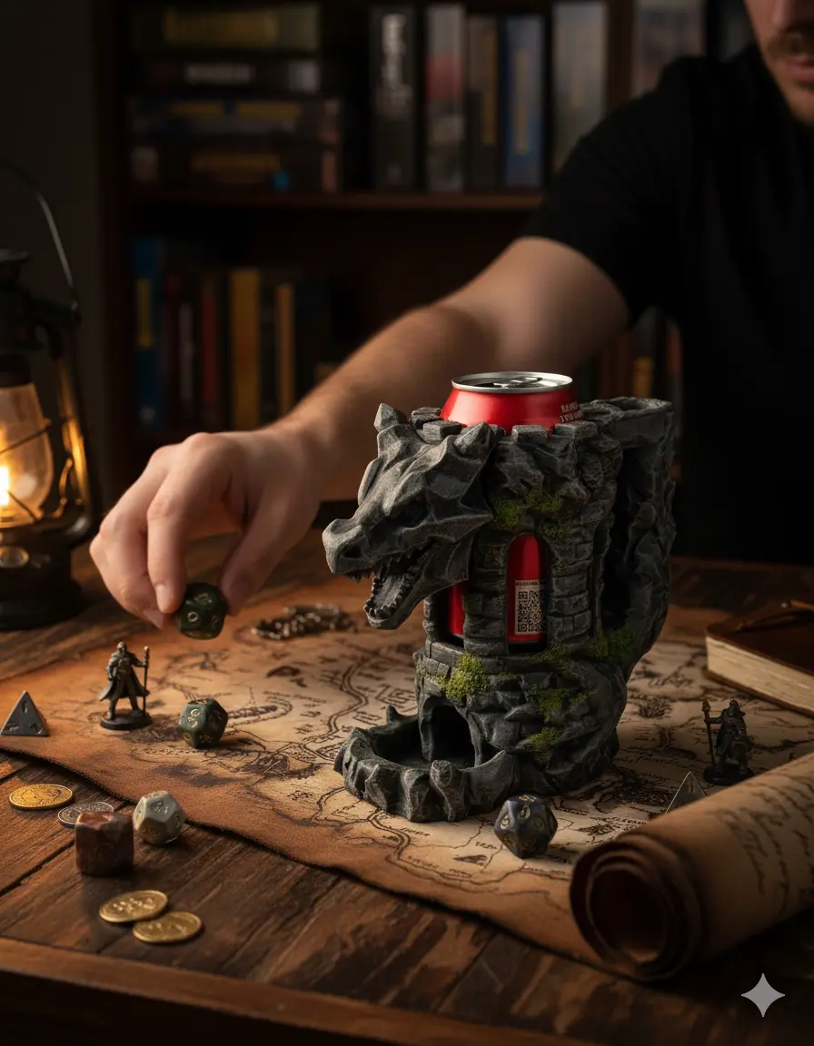 Dragon-Shaped Mug & Dice Tower Set - Drinkware for DND, Fantasy Game Nights, Drink