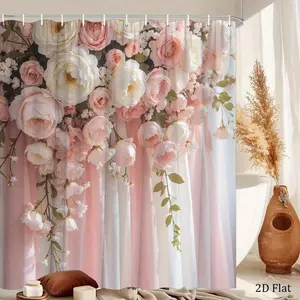 Shower Curtain 70.8x70.8 Inch Soft Pink White Roses Peonies 2D Flat Print Elegant Wedding Home Decor Bathroom