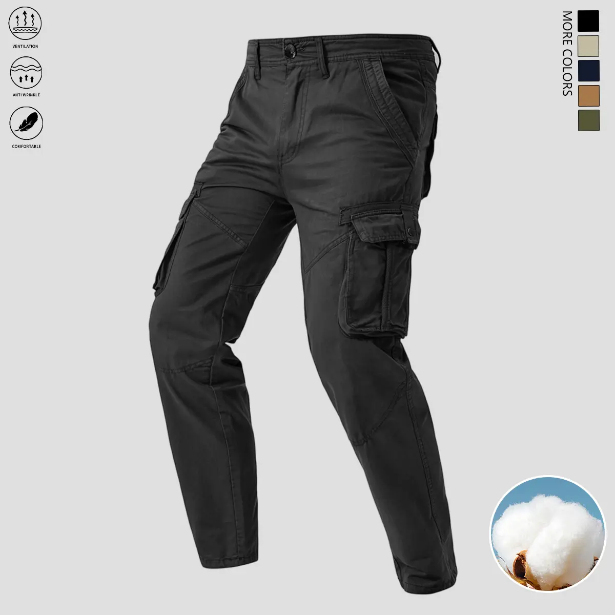 Men'S Multi-Functional Cargo Pants - Elastic Material, Multiple Pockets, Regular Fit, Machine Washable , Comfortable Casual Wear - Durable Outdoor Hiking And Casual Workwear - Casual Cargo Pants