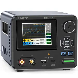 FNIRSI IPS3608 DC Power Supply Variable 36V 8A Bench Power Supply with <10mV Low Ripple Aluminum Shell USB-A\&Type-C Port Day/Night Dual UI 4-Digit IPS Display PC Programmable 6 Preset Data