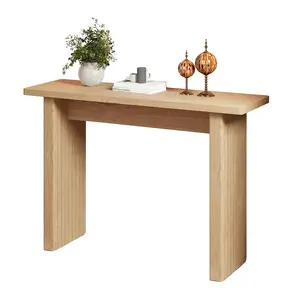 Giratree 43.3" Fluted Wood Couch Table Behind Sofa Long and Skinny for Living Room Hallway Entrance Foyer Mid Century Narrow Entryway Console Table