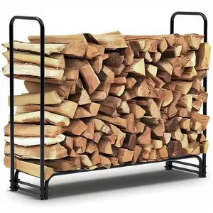 GARVEE 4FT Heavy Duty Log Rack with Cover - 400LB Capacity Indoor/Outdoor Firewood Storage Organizer, Durable Steel Stacker with Ventilated Design, Tool-Free Assembly, Black