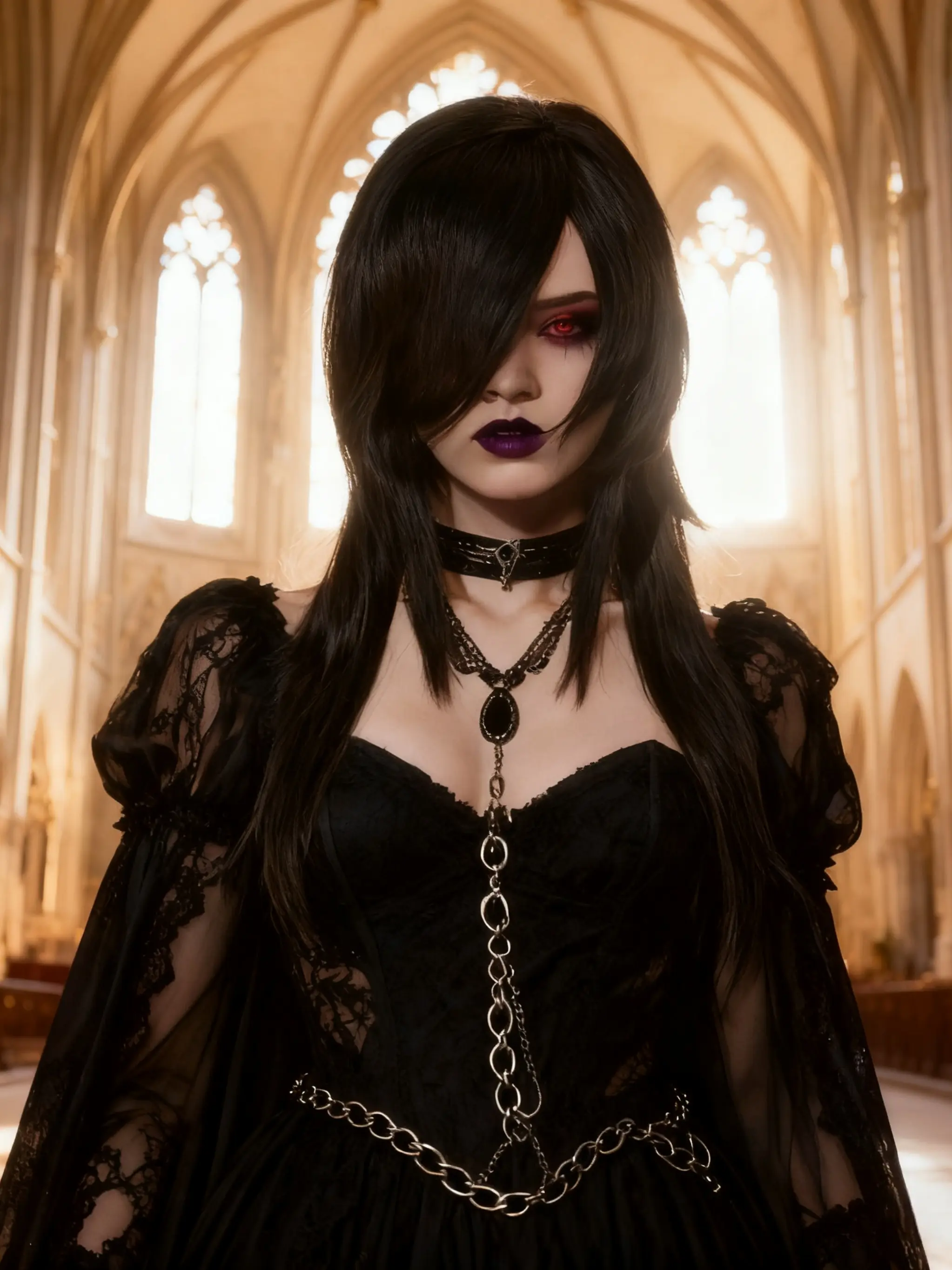 Women's Synthetic Fiber Wig, Synthetic Material Wigs, Synthetic Hair Wig, Long Straight Cosplay Wig with Bangs, Gothic Pop Punk Style, Perfect for Halloween & Music Festivals, Party Wigs, Fun Wigs