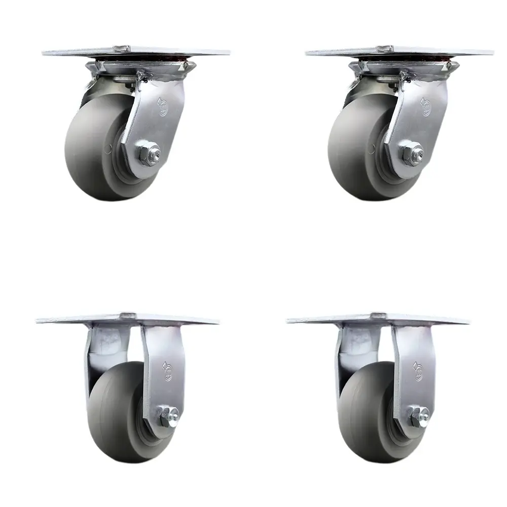 Service Caster SCC-35S420-TPRBD-2-R-2 Heavy Duty Metal Ball Casters for Commercial Equipment,Dollies,Drywall Carts - Large Top Plate, Thermo Rubber Donut Tread, Maintenance-Free Bearings, 4 x 2 in. Gray Wheels, 1200 lbs Total Capacity, Set of 4, Industria