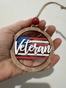 Veteran Wooden Christmas Ornament - Hand Painted