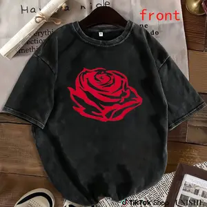 Men's Romantic Rose T-Shirt – Casual Short Sleeve Crew Neck, Soft Washed Fabric