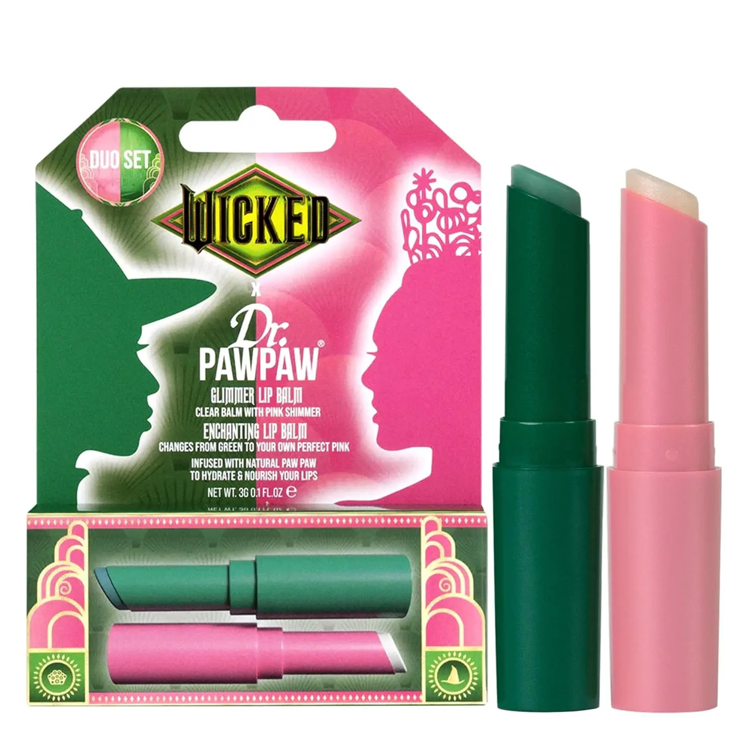 2 pc  Wicked x Dr PawPaw Enchanting and Glimmer Lip Balm Duo, Lip Volumizer, gloss Lip Balm, Shimmer, pH reactive, Color changing