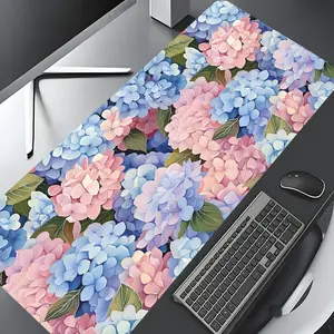 Pink Blue Hydrangea Floral Aesthetic Large Gaming Mouse Pad,Aesthetic Desktop Drotection Pad,Washable Rubber Pad Desk Accessories Non-Slip Lock Edge Multi-Size Mouse Pad Suitable For Home Office,Good Gift for Family and friends