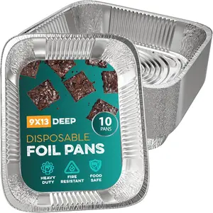 10 Pack 9x13 Half Size Disposable Aluminum Foil Pans for Baking BBQ Grilling Roasting Cake Serving Catering Steam Table Chafing Pans