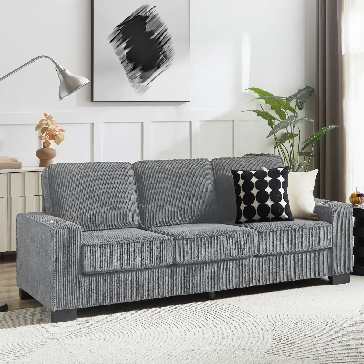 83.86"Corduroy Fabric sofa,Modern Compressed Couch,3-Seater Sofa, Furniture for Living Room,Bedroom,office , Chaise Modular Deep Seating Sofa,Premium High-Density Foam & Plush Corduroy,Upholteed Soft Couch, Modern Living RoomFurniture Durable #Summervibes