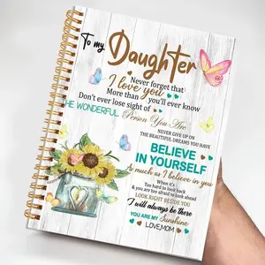 Floral Theme Inspirational Notebook, Watercolor Notebook, Spiral Notebook Journal, for Daughter, Mom's Message, 50 Pages, Matte Surface, Perfect Birthday or Christmas Gift