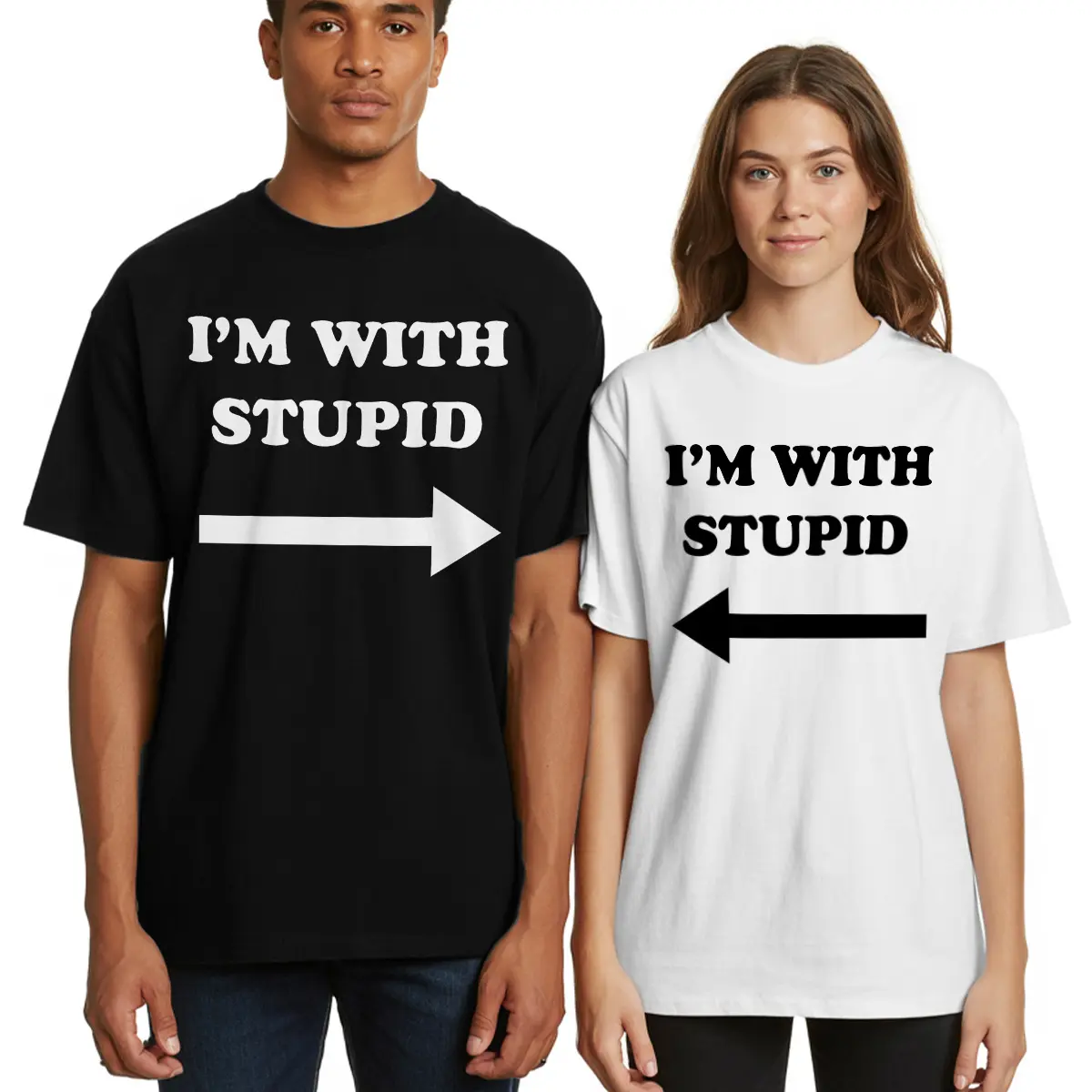 Funny Matching Couple T-Shirts: I'm With Stupid Tees, Valentine’s Day T-Shirt for Boyfriend Girlfriend Husband Wife