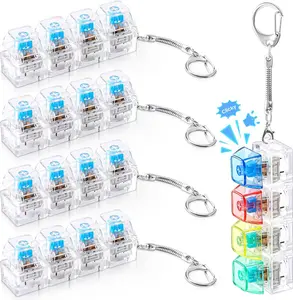Keyboard Adult Fidget Toy Clicker Toy 4-in-1 Keyboard Fidget Keychain Cube Mechanical Key Button Clicker Stress Relief Gift for Office School Home to Pass The Time(Transparent Color)