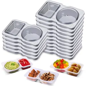 40 Pack Disposable Snack Containers with , Double Compartment Condiment Container for , Small Plastic Dip Sauce Cups for Lunch Meal Prep