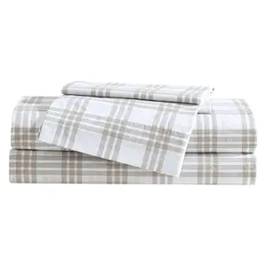 Eddie Bauer Basic Plaid White-Saddle Beige TwinSheet Set