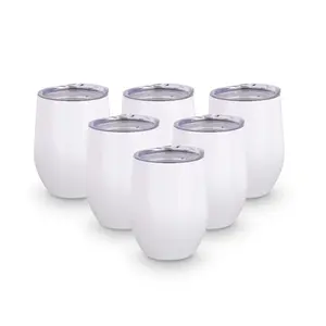 12 OZ Sublimation Blanks Wine Tumbler Cups White 12 OZ Stainless Steel Insulated Stemless Tumbler 6 Pack
