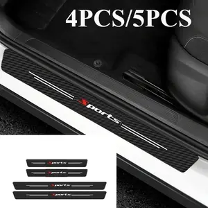 4PCS/5PCS Sport Carbon Fibre Threshold Protection Strip Universal Anti-scratch and Anti-collision Door Decorative Strip Sticker Car Decals Automotive Decoration