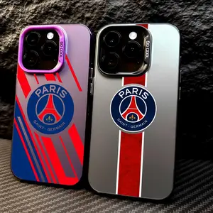 PIKPAKA HOT P-Paris Saint-Germain Phone Case Protective Matte Laser Metallic Phone Case for iPhone 17 16 15 14 13 12 Pro Max Air | Aurora Gradient Finish | Smooth Matte Texture | Durable Scratch Resistant Anti Fingerprint Full Protection Cover