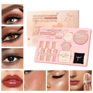 Colorful Makeup Set Box Includes Lip Gloss Mascara Eyeliner Brow Pencil Highlighter Blush Eye Shadow Powder Heart Necklace Multi Function