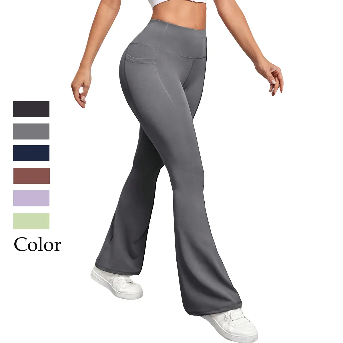 Women's Solid High-Waist Leggings with Tummy Control and Side Pockets, Soft High Stretch Nylon Athleisure Pants for Gym and Daily Use, High Stretch Leggings
