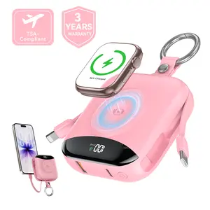 10,000 mAh TSA-friendly portable wireless charger power bank, magnetic Apple Watch charger, 5‑in‑1  charger with built‑in cables for iPhone/Android, 22.5 W fast charging with LED display, keychain clip for travel