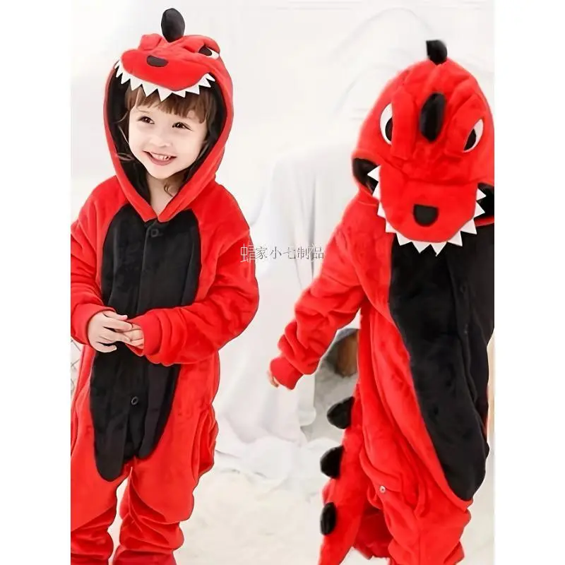 Kids' Dinosaur Hooded Plush Fabric Pyjama Set, Long Sleeve Flame-Resistant Onesie for Boys-Girls, Holiday Halloween Costume, 4-5Y, Hooded Onesie, Fluffy Pajamas, Cartoon Print Sleepwear, Comfywear Pajama Set, Cartoon Colorful Sleepwear, Pajama Sleepwear