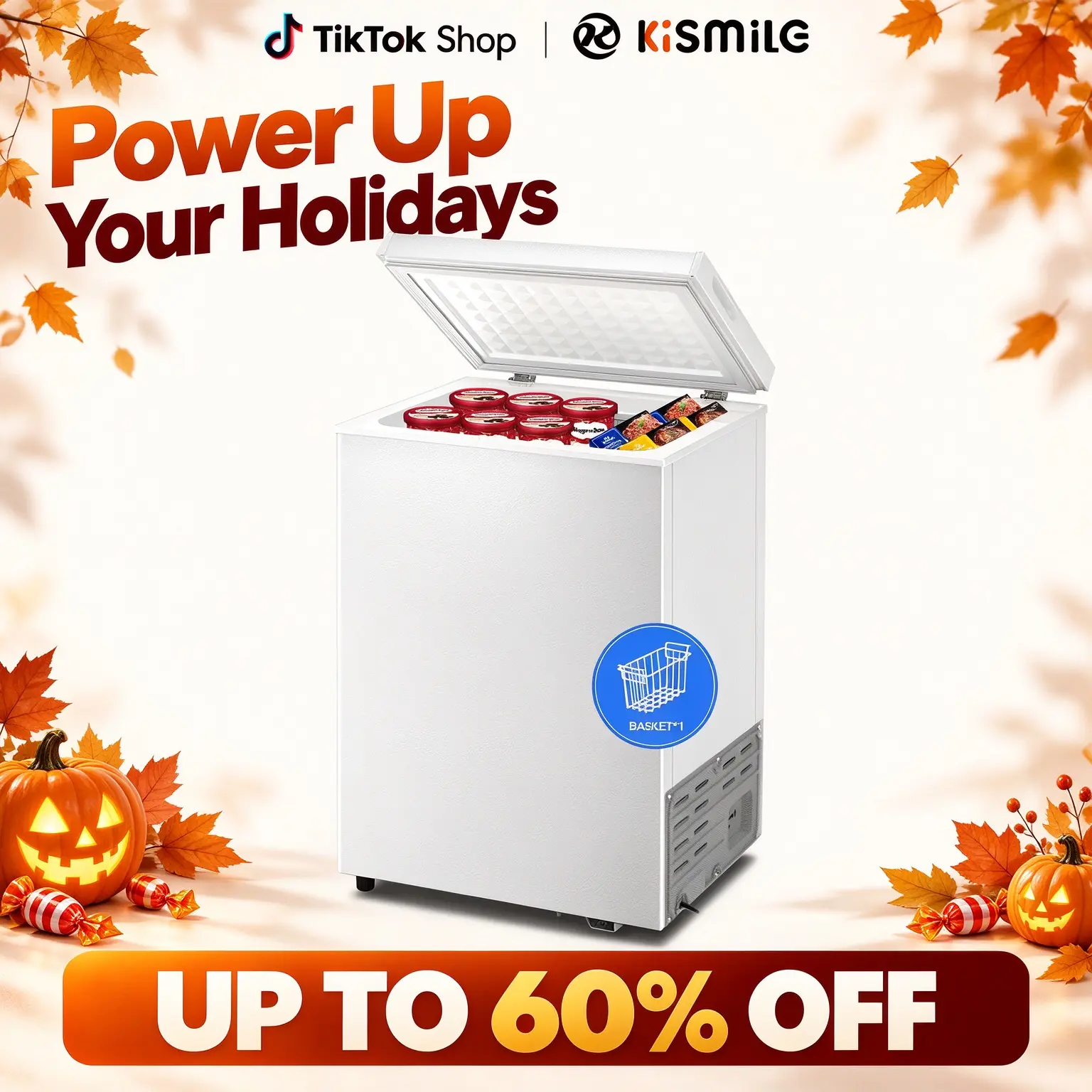 Kismile 2.8 Cu.ft Compact Chest Freezer - 0.6 kWh Per Day, 40dB Quiet Run, Basement/Garage-Friendly, Corner-Embedded, Sealed Lid, 2 Removable Baskets, -7.6℉ to 6.8℉ Adjustable Temp, Energy-Saving, Defrost Shovel, White, 20.57x17.52x31.89 Inches,techvibes