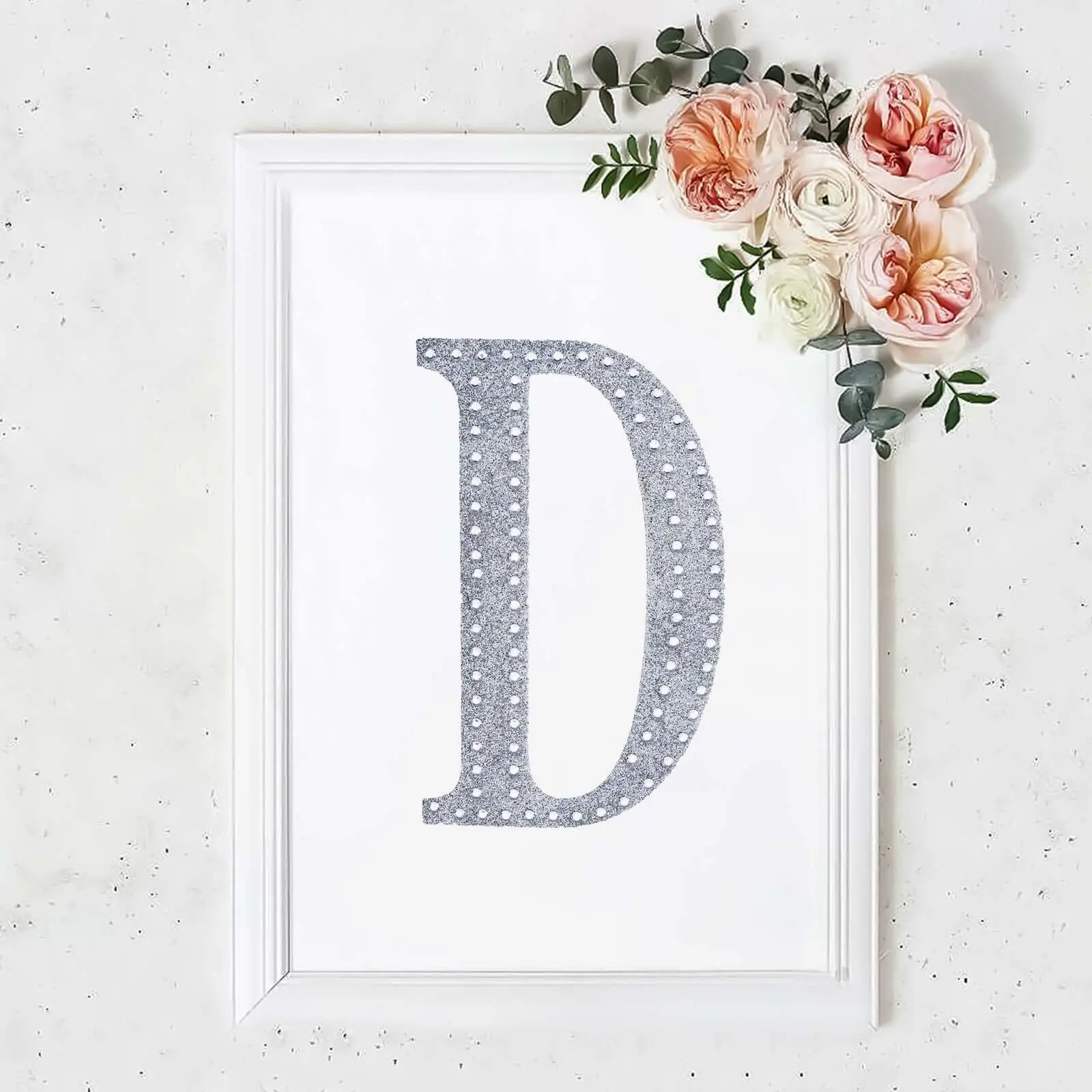 8" Silver Rhinestone Alphabet "D" Letter Stickers, Glitter Effect Adhesive Craft Embellishments for DIY Scrapbooking & Stamping