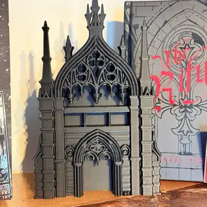 Gothic Cathedral Bookshelf Decoration - Black Architectural Design for Book Lovers and Home Decor