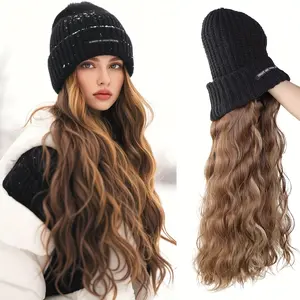 Women's Long Blonde Wavy Synthetic Hair Wig with Elastic Knit Cap - Heat-Resistant Fiber, 100% Density Natural-Looking Straight-to-Wavy Hairpiece for Blonde Highlights, Daily Wear & Special Events (No Glue/Adhesive)