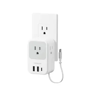 TESSAN 7-in-1 Retractable USB-C Wall Charger, 3 AC Outlet Extender with USB-A & USB-C, Space Saving Charging Station for Desk, Dorm & Travel Essentials