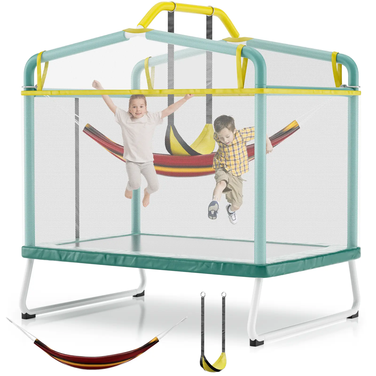 70" Trampoline for Kids, 6 FT Indoor & Outdoor Toddler Baby Trampoline with Basketball Hoop, Safety Enclosure, Birthday Gifts for Kids, Gifts for Boy and Girl, Age 3-8