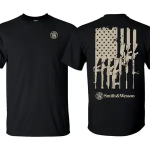 Smith & Wesson American Flag Rifles T-Shirt, Tactical Firearms Graphic Tee, Top Menwear, Unisex Cotton Shooting & Hunting Gear, Gift for Gun Enthusiasts.