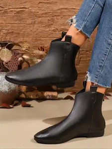 Women's Fall Winter Ankle Boots, Back Zipper Pointed Toe Flat Shoes, Comfortable Lightweight Sexy Western Classic Style