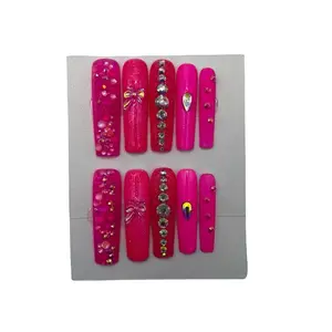 The Glam Box Experience 3XL Neon Pink Press Ons - Makeup & Cosmetic Nail Art with Various Designs and Shades
