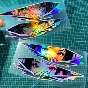 Anime Girl Eye Pattern Car Sticker, Waterproof Laser Vinyl Decals for Motorcycle Fuel Tank, Car Window, Bumper, Trunk, Rear Windshield, Computer Case, Car Vehicle Decoration