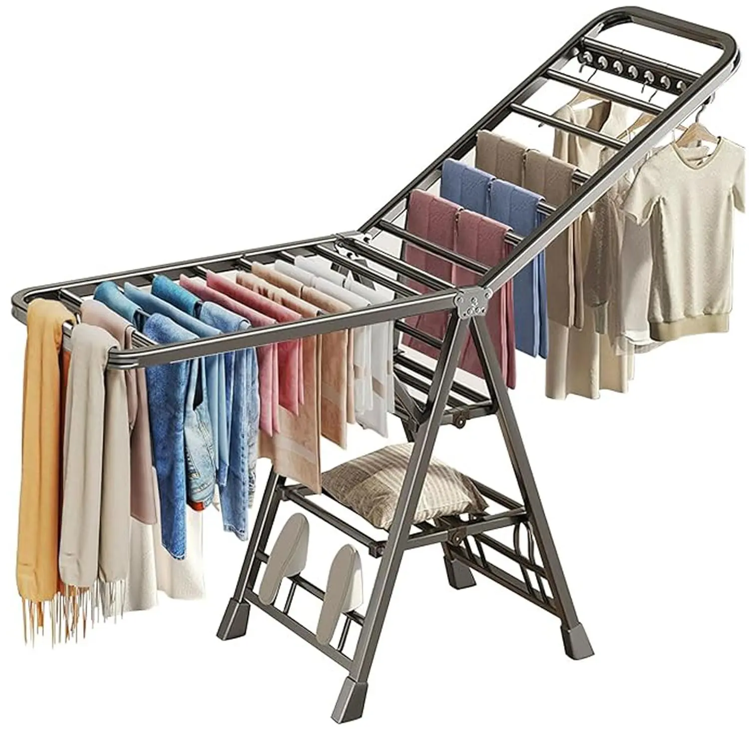 Outdoor Heavy Duty Clothes Drying Rack – Foldable with Wheels, 71'' Extra-Thick Metal Frame, 27 Rods, Rustproof & Windproof, Free-Standing, Easy Rolling & Storage, Perfect for House Indoor