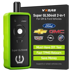 [Only Ford/GM] VXDAS Super GL50448 2-in-1 TPMS Relearn Tool for GM & Ford Green Edition Tire Sensor Reset Tool | One-Switch Activation for Chevy, Buick, GMC, Ford, Lincoln, Mazda