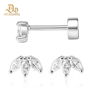 Delzzad Willow Dew Stud Earrings Marquise Crown Stud Earrings Flat Back Earrings Screw-on Synthetic Moissanite Earrings Jewelry S925 Studs Moissanite Jewelry Perfect Birthday Engagement Wedding Anniversary Christmas Valentine's Day Mother's Day Gift