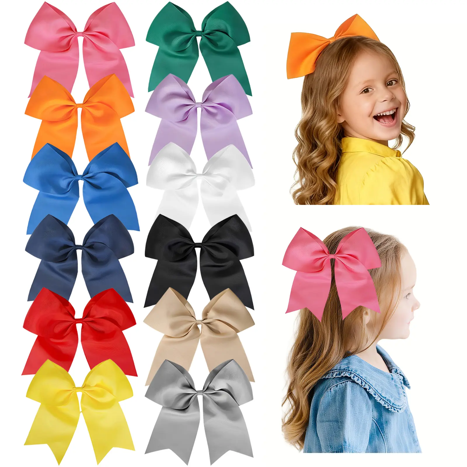 JOYBOWIE Girls' New Year Graphic Hair Bows, 4-Piece Lightweight 5.3-Inch Grosgrain Ribbon Hair Accessory Set for Toddler Party Pigtails, Secure, Bow Clip