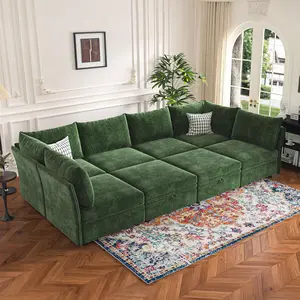 ABCASA 136.4" Oversized Modular Sectional Couch, U Shaped Convertible Sleeper Sofa Bed with Movable Ottoman, 8-Seat Deep Seat Chenille Corner Sofa for Living Room, U Shaped Sofas