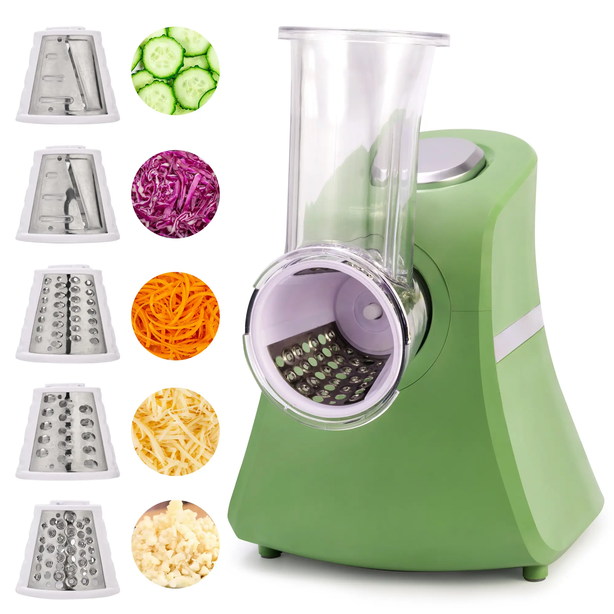 SUSTEAS Electric Cheese Grater Vegetable Slicer Chopper Fruit Chopper with 5 Attachments, Stainless Steel Vegetable Food Cutter and Cheese Kitchen Ute