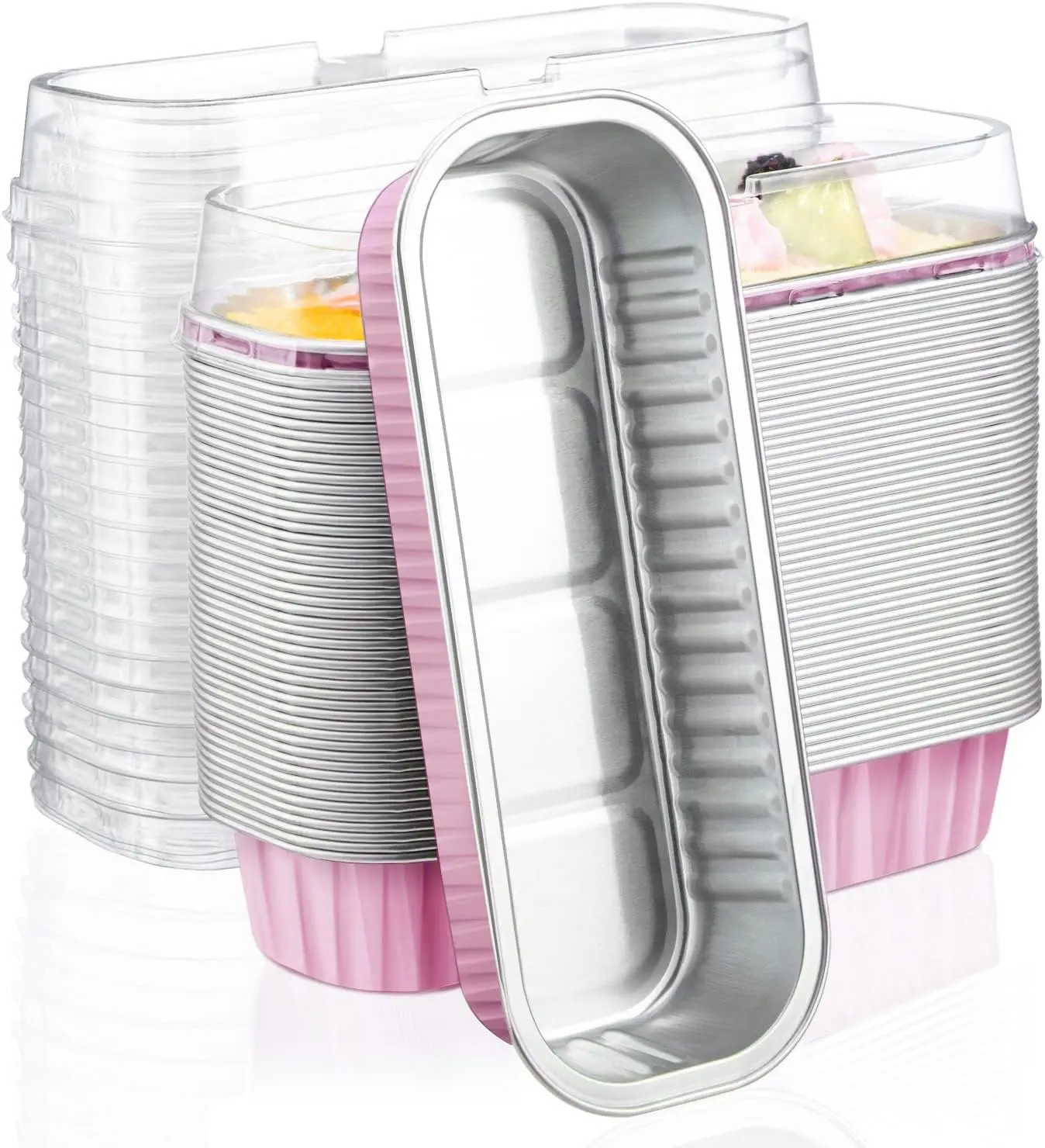 Cupcake Liners with Lids, 30pcs 6.8oz 6.5"x2.5"x1.2" Aluminum Disposable Foil Mini Loaf Pan Tin with Lids，Cupcake Baking Cups Ramekins Containers, Dessert Cheesecake Creme Brulee Ramekins Pan