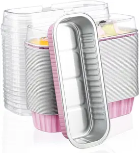 Cupcake Liners with Lids, 30pcs 6.8oz 6.5"x2.5"x1.2" Aluminum Disposable Foil Mini Loaf Pan Tin with Lids，Cupcake Baking Cups Ramekins Containers, Dessert Cheesecake Creme Brulee Ramekins Pan