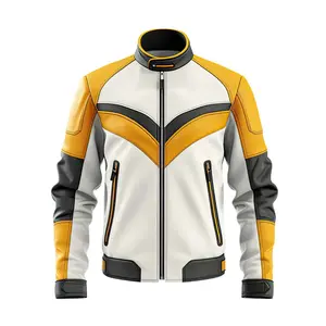Men's yellow leather jacket, Moto Jacket, Casual Racing Style, Zip Front, Stand Collar, Lightweight Hide Crafts
