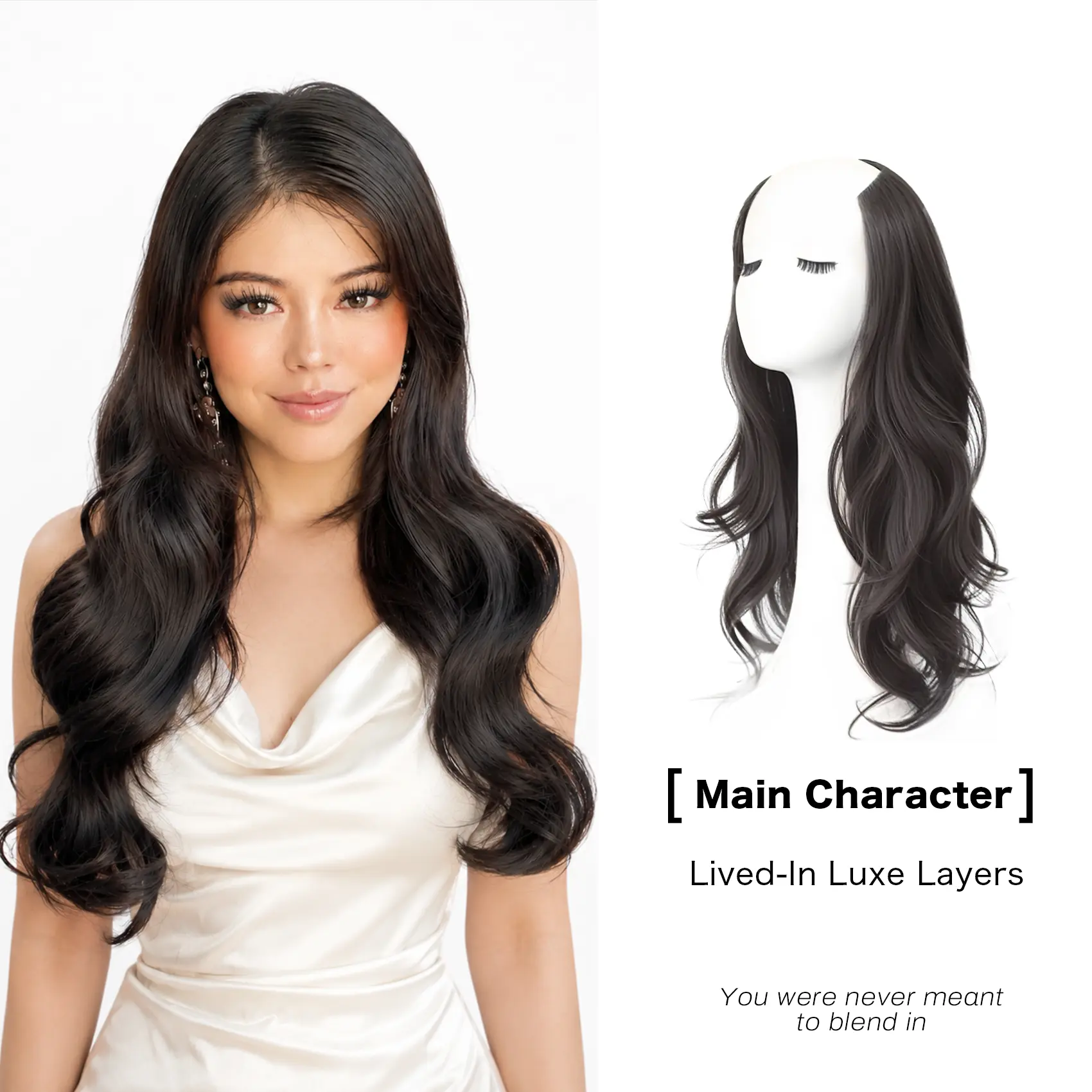 #sohochic Black Clip-In Hair Extensions, 22-Inch Synthetic Hairpiece with Layered Waves and an Invisible Edge for a Natural Look